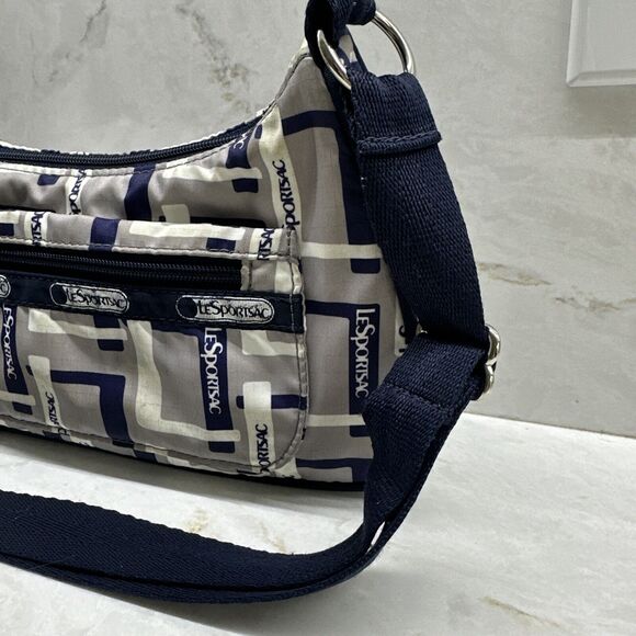 Vintage LeSportsac Blue/Gray White Crossbody Handbag Lightweight Nylon 90s - Picture 3 of 16